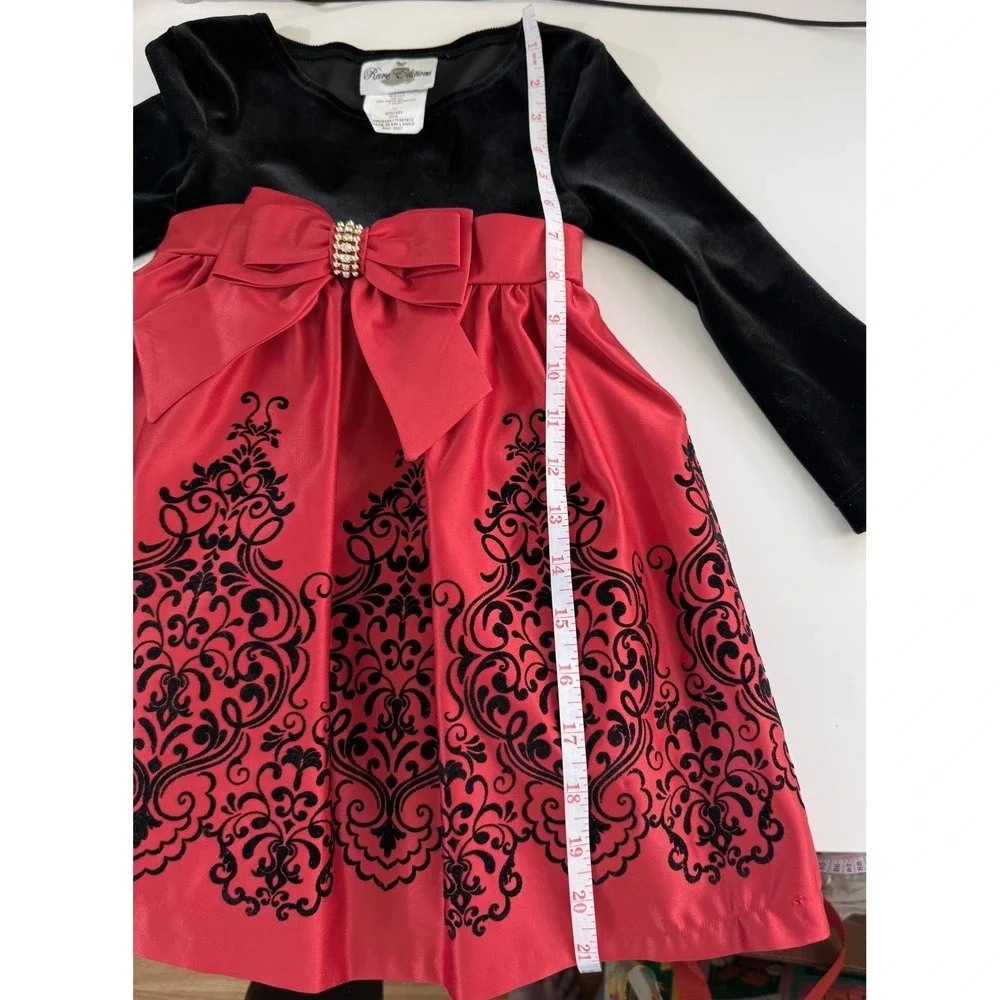 Rare Editions Girls 3T Black Velvet Red Damask Holiday Christmas Dress‎ H737422